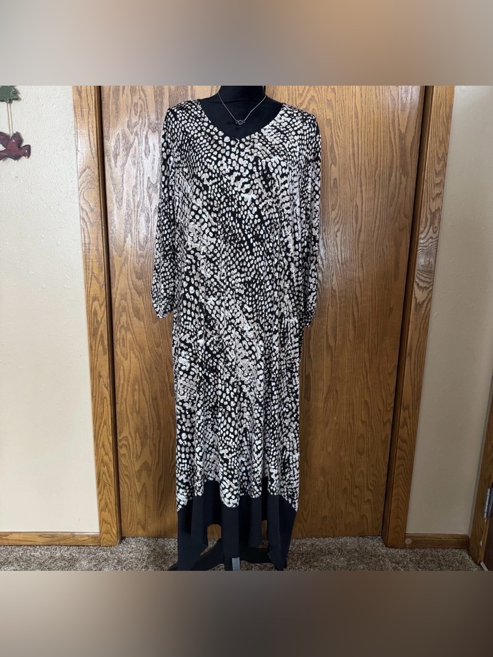 AnyWear By Catherines Womens Dress Size 1X Asymmetrical Brown Black 3/4 Sleeve